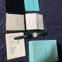 Vintage Tiffany And Co Classic Black Leather Watch 