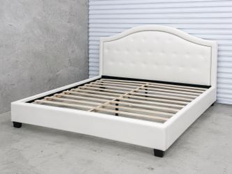 White Upholstered Bed Frame with 2 Storage Drawers – Bed Frame Only