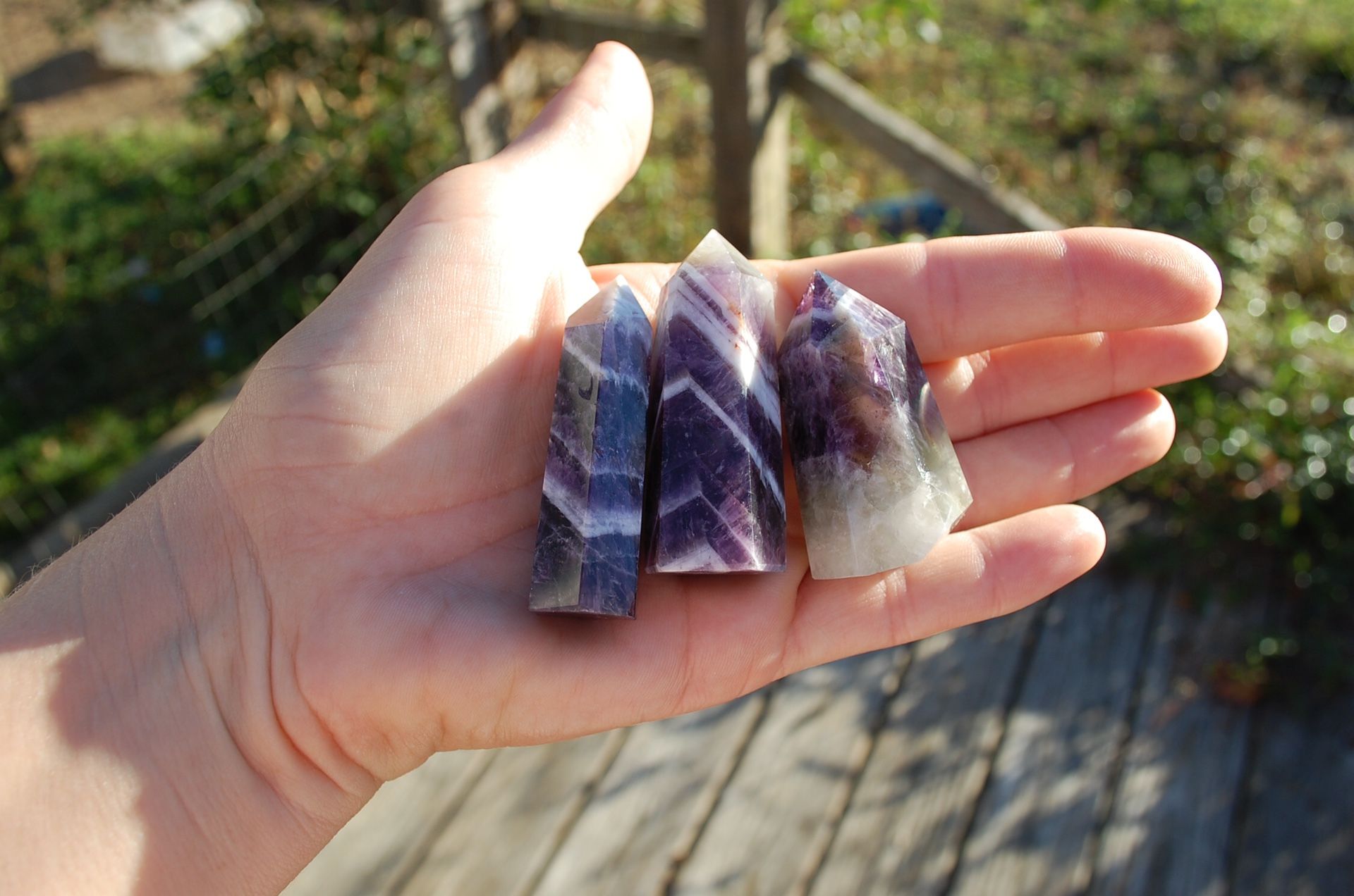 Set Of Three Chevron Amethyst Matrix Towers