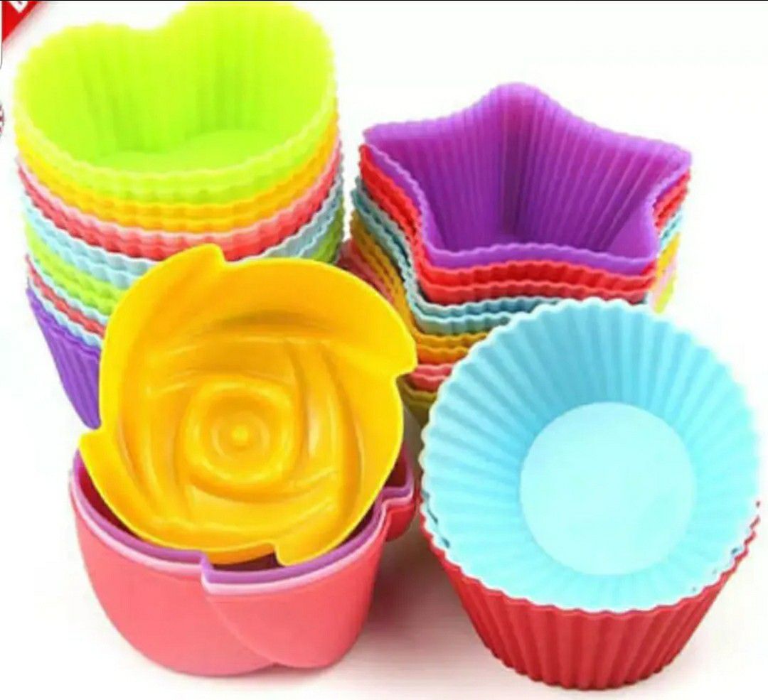 4 Shapes 2.2 oz. 24 PCs units, Non Stick Cupcake or Muffin Baking Silicone Molds
