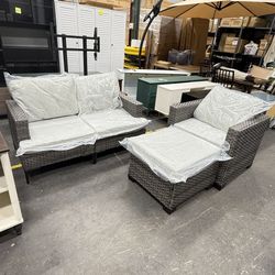 4 pieces outdoor sofa set , love seat and single sofa with ottoman , light grey