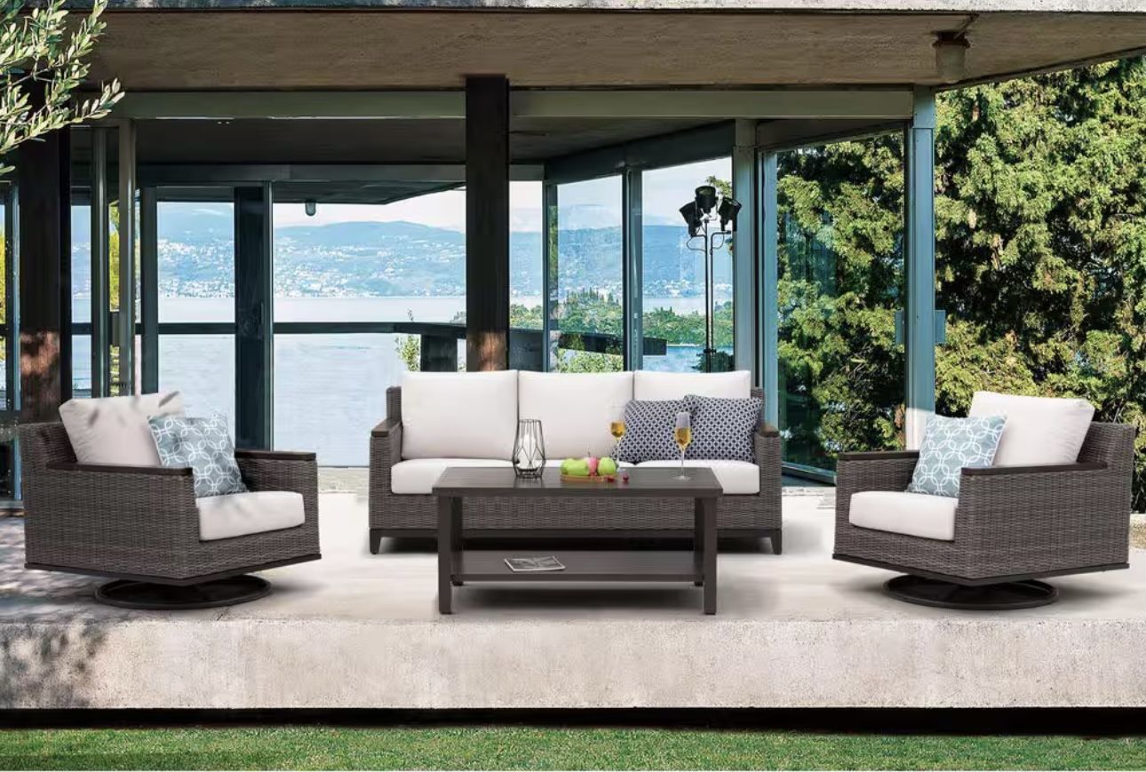 Beaufort 4-Piece Outdoor Wicker and Aluminum Swivel Sofa Set with Cushions