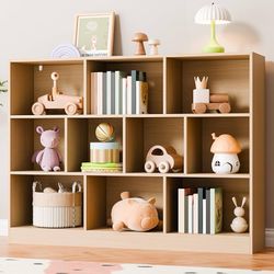 Bookshelf, 3-Tier Open Shelf Bookcase, 10 Cube Storage Organizer with Anti-Tilt Device, Freestanding Horizontal Bookshelf Cube Shelf for Bed