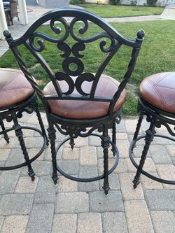 Set of 3 Wrought Iron Swivel Bar Stools