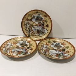 Vintage Set Of 3 Asian Bone China Hand Painted Plates 5.5”