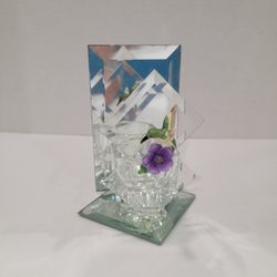 Multi Faceted Geometric Glass Mirror Tea Light Candle Holder w/ Hummingbird