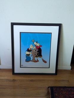 NEW FRAMED KING FEATURES SYNDICATE POPEYE AND OLIVE OIL SERIGRAPH CEL
