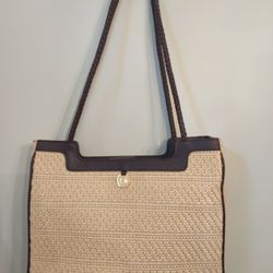 ETIENNE AIGNER Cream & Brown Jute Woven Handbag  & Wallet
