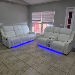 Sofa Y Loveseat (2) Reclinable Led Manual 