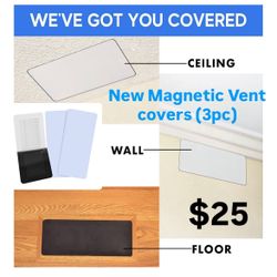 New Magnetic Vent Covers (3-Pack), Pockets for Complete Seal, 7.5" X 14" (White) for Floor, Wall, or Ceiling Vents and Air Registers, for RV, Home HV