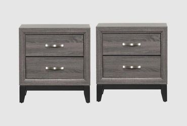 Living Spaces Finley Grey Wood 2-Drawer Nightstands – Set of 2