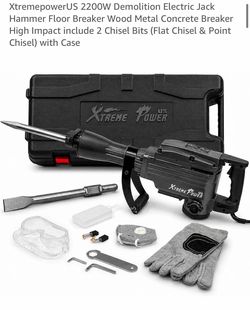 XtremepowerUS 2200W Demolition Electric Jack Hammer Floor Breaker Wood Metal Concrete Breaker High Impact include 2 Chisel Bits (Flat Chisel & Point C