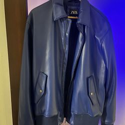 Leather Jacket, Blue, Large