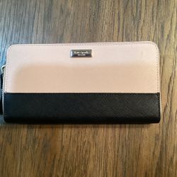 Kate Spade Blush Pink And Black Zippered Wallet