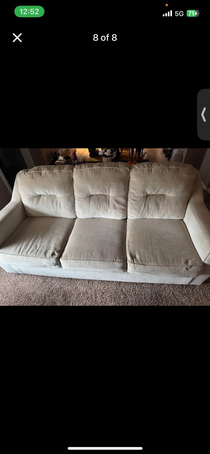 Beige Couch with Pull-Out Bed & Minor Holes – Great for Reupholstery or Extra Seating- Need Gone ASAP