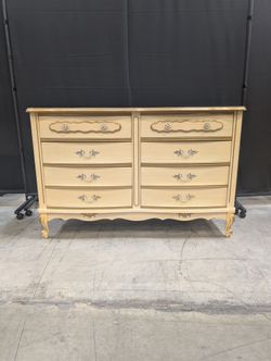 Vintage Cream French Provincial Style Dresser with Gold Accents