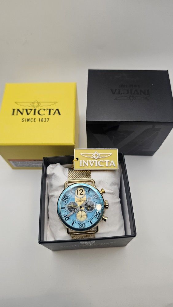 Invicta Speedway Men’s Chronograph – 44mm Gold Mesh Blue Dial (New in Box)