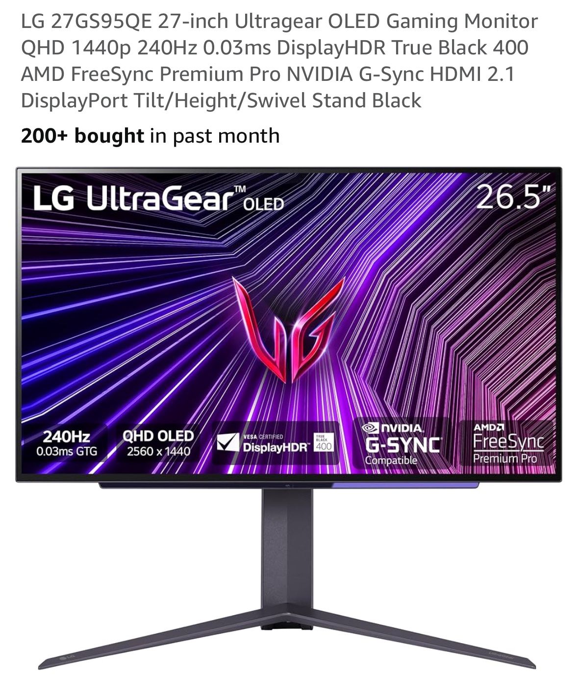 LG OLED 240Hz 0.03ms HDR Monitor - 27”