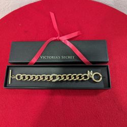 Victoria's Secret Gold Link Bracelet Rhinestone Crystal Angel Wing Charm NIB