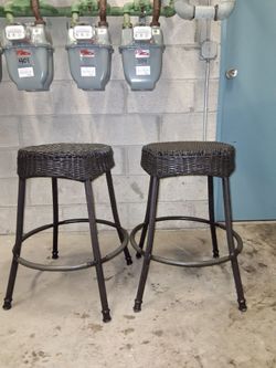 Set of 2 Wicker Bar Stools