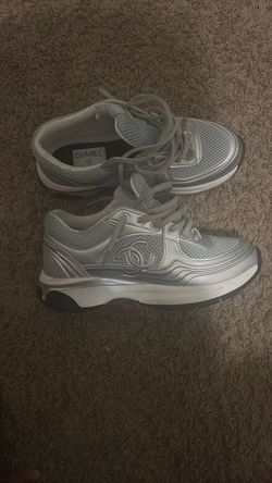Chanel Silver Mesh Lace-Up Sneakers