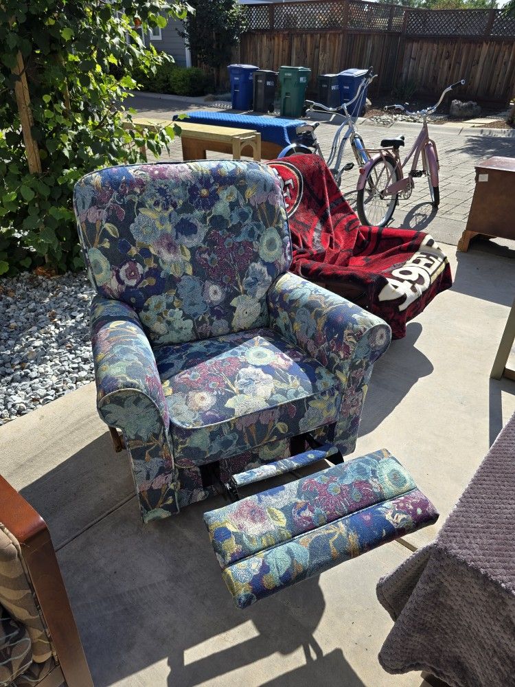Upholstery Floral Club Swivel Rocking Recliner Armchair