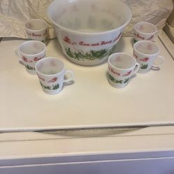 Vintage Christmas punch bowl and mugs