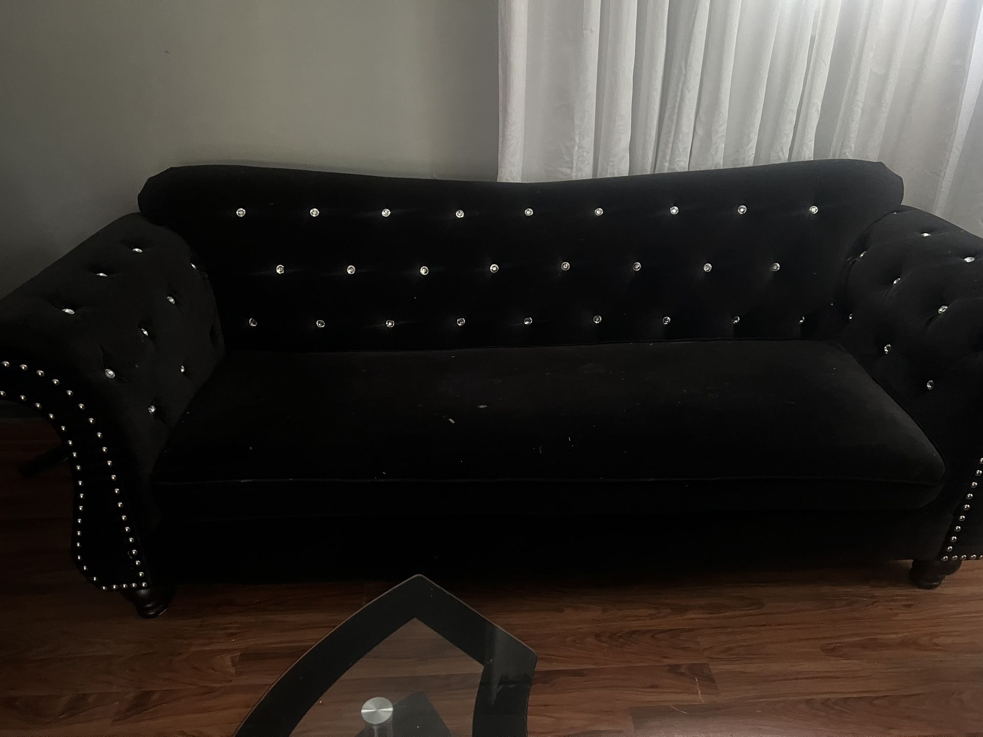 Pair Of Black Couch With Diamond Button Design
