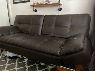Black leather couch.