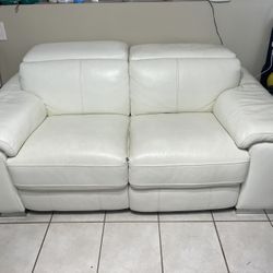 Modern White Leather Power Reclining Loveseat - USB Charging