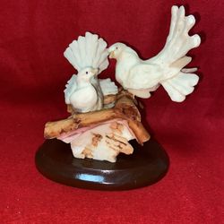 6.5 Painted Alabaster Doves Statue Imported From Greece  