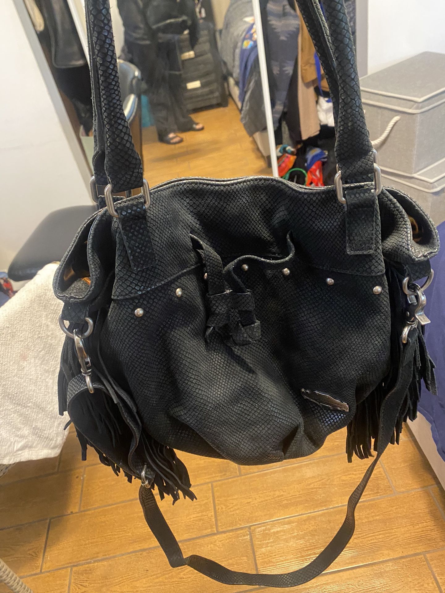 Harley-Davidson Women's Fringe Drawstring Leather Purse - Black