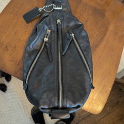 Coach Thompson Black Pebbled Leather Sling Bag / Backpack