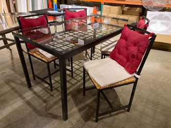 Metal Frame Glass Top Patio Table Set w/ 4 Chairs