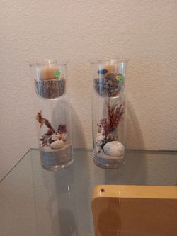 Glass candle holders with shells