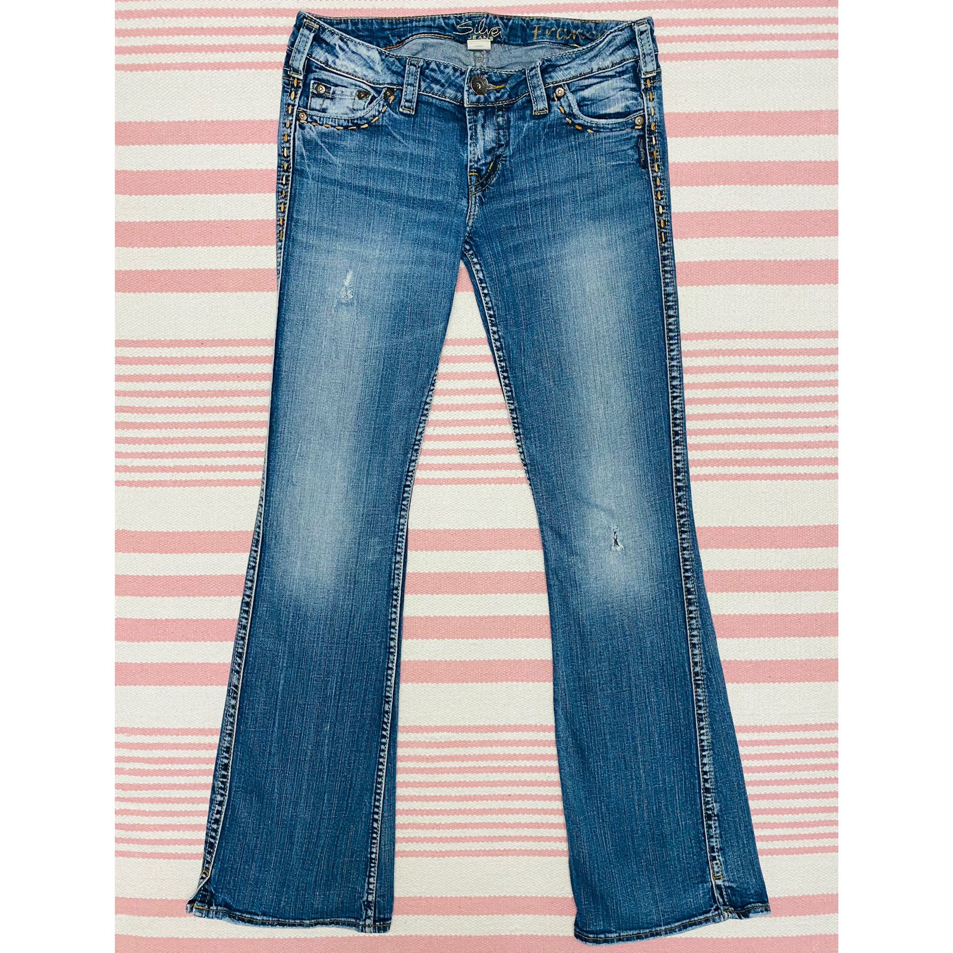 Silver Jeans Frances Denim Blue Jean Flare Pants Distressed Med Wash Size 29