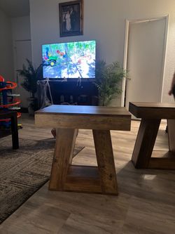 Set of 2 Rustic Wood End Tables / Side Tables