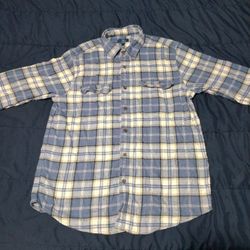 Men's Long Sleeve Blue And Grey Plaid Flannel Shirt. Size Medium.