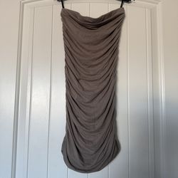 Forever 21 Taupe Strapless Ruched Bodycon Midi Dress – Size Small - Brand New