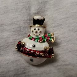 Let It Snow Christmas White Snowman Brooch Pin