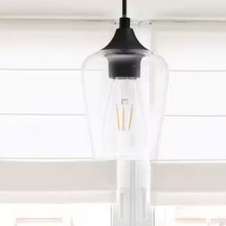 5 in. W x 6 in. H 1-Light Matt Black Pendant with Clear Glass Shade