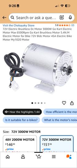 72V Electric Brushless Dc Motor 3000W Go Kart Electric Motor Max 6500Rpm Go Kart Brushless Motor