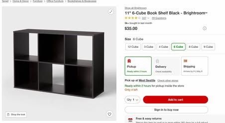 Target 11" 6-cube shelf