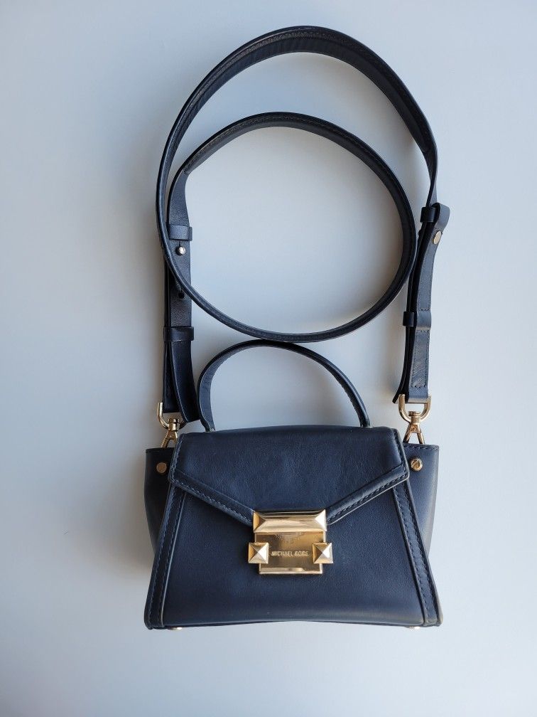 Michael Kors Navy Blue Leather Mini Whitney Top Handle Bag