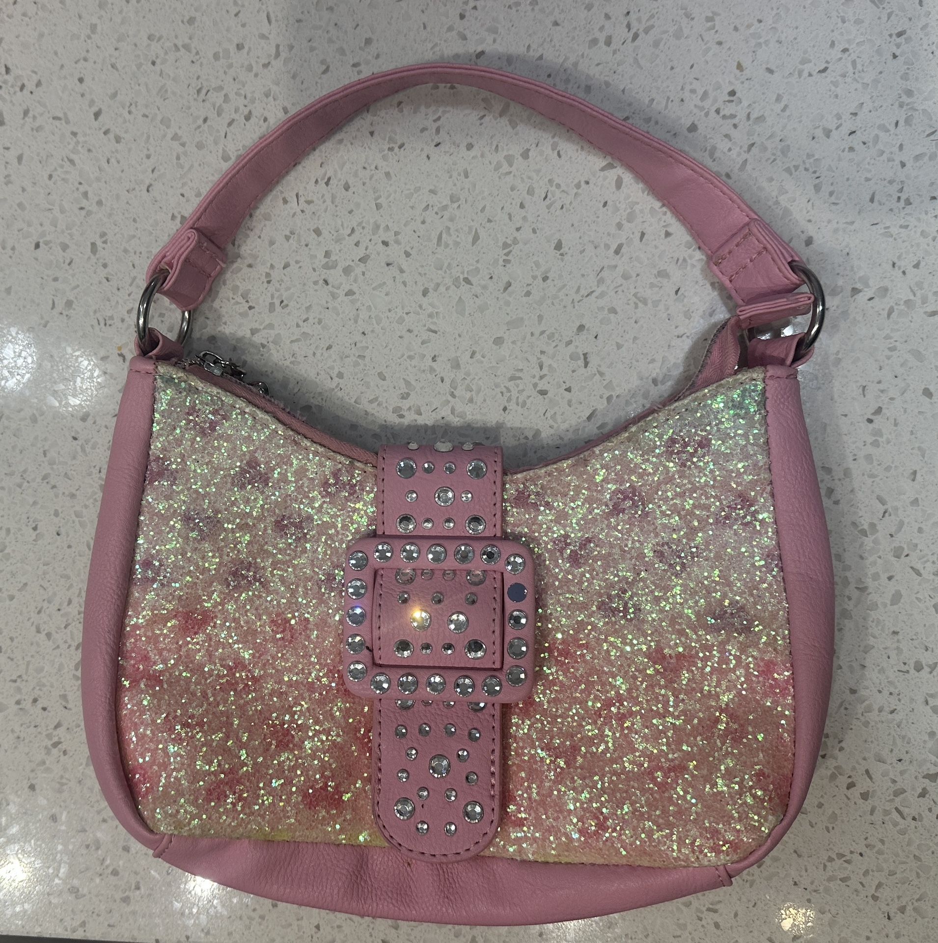 Pink and rainbow multicolored glitter shoulder bag Purse