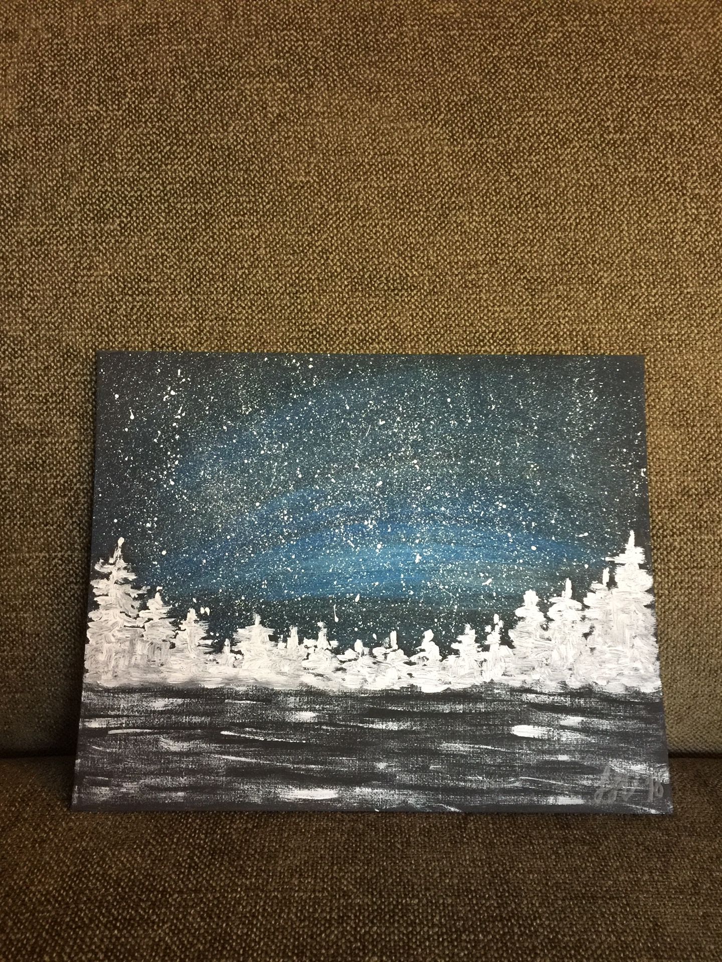 Original painting, wall art, starry night and the woods