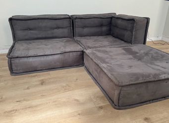 Pottery Barn Sectional Couch Low Floor Lounge Grey / Gray