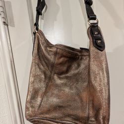 COLE HAAN HOBO Large Handbag TOTE Distressed Gold/Brown Metallic Leather