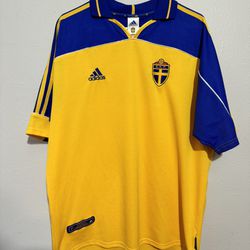 Sweden Vintage Y2K Adidas Soccer Jersey - 2000 / 02 Yellow Blue Kit Shirt