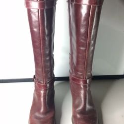 Dr. Martens Amber Maroon High Calf Boots Heels Women’s Sz 7L US/38 EU